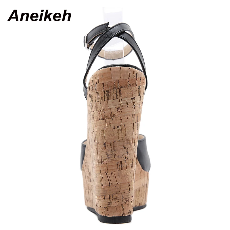 Aneikeh nowe seksowne buty dla kobiet 2024 modowa platforma do szycia koturny wysokie obcasy patchworkowe Retro sandaลy letnie Femmes Chaussures