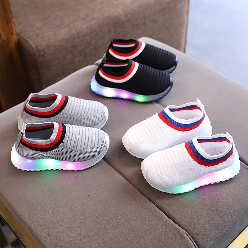 LED Light Toddler & Children Shoes Breathable Baby Girls & Boys Running Shoes Soft Bottom Little Kids Sneakers Size 21-30