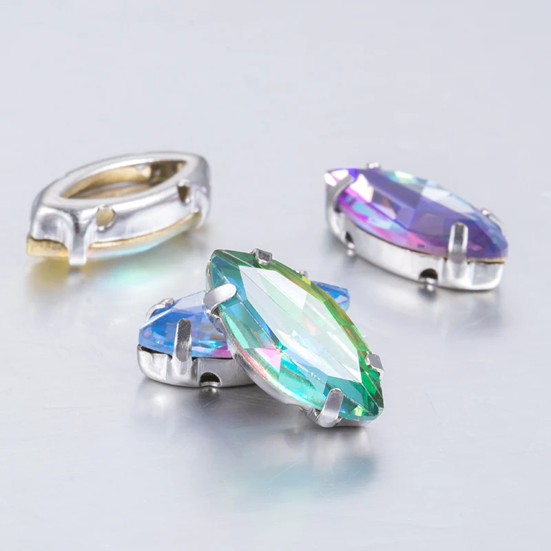 Juego de diamantes de imitación con forma de ojo de caballo, juego de piedras para coser, hecho a mano