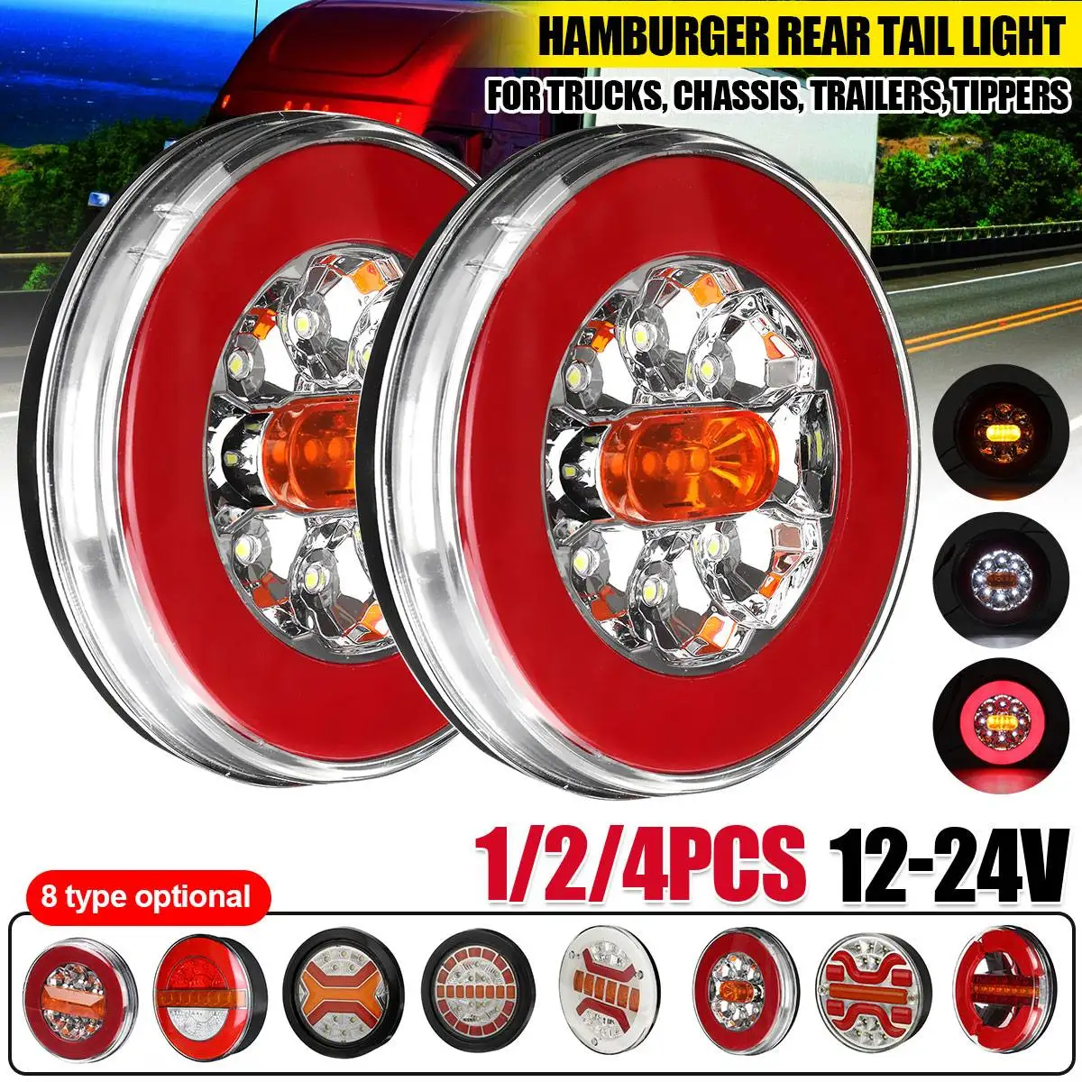 1/2/4x Waterproof LED Trailer Truck Rear Tail Light Taillight Reverse Brake Stop Lights Car Bus Caravan Flowing Turn Signal Lamp