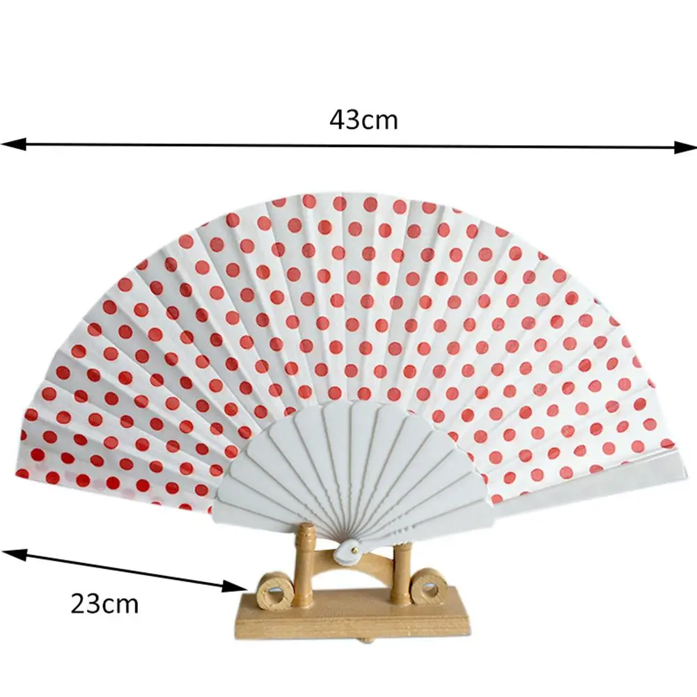 Vintage Style Cloth Folding Fan Japanese Polka Dots Hand Fans Art Crafts Home Decor Dance Hand Fan 9 Colors Summer Cooling Fan