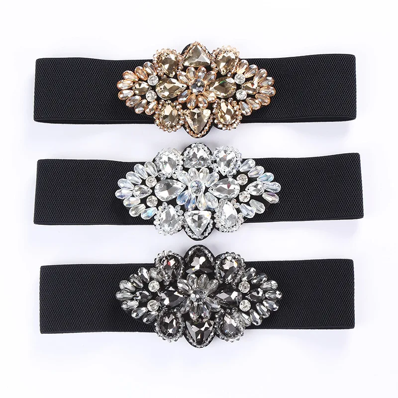 

2019 New Arrival Designer Luxury Crystal Elastic Women Wide Belt with rhinestone Elegant belts for women High Qualit SD231