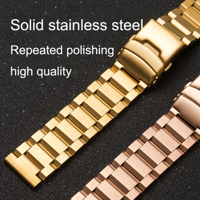 18mm 19mm 20mm 21mm 22MM 23mm 24mm 25mm Stainless Steel Strap Metal Watch Band Link Bracelet Watchband Black Silver Rose Gold