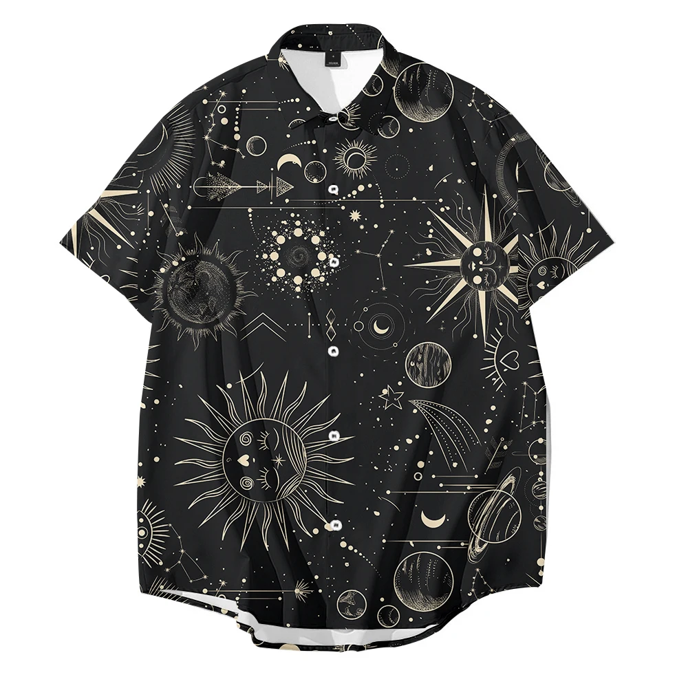 Cosmic Sun Starry Sky Oversize Men's Tropical Hawaiian Shirt Printed Shirt Short Sleeve Casual Fit Vintage Shirts 6XL Custom