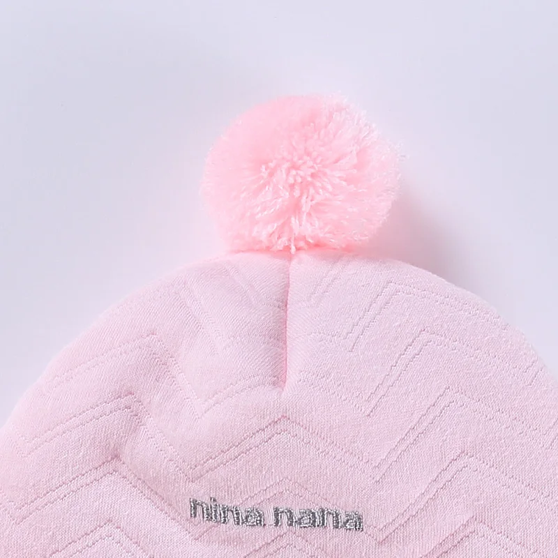 Baby Autumn Winter Hats Warm Earflap Hat Infant Beanies Girl Pom Pom Cap Pink Cute Hat 0-3-6-12months