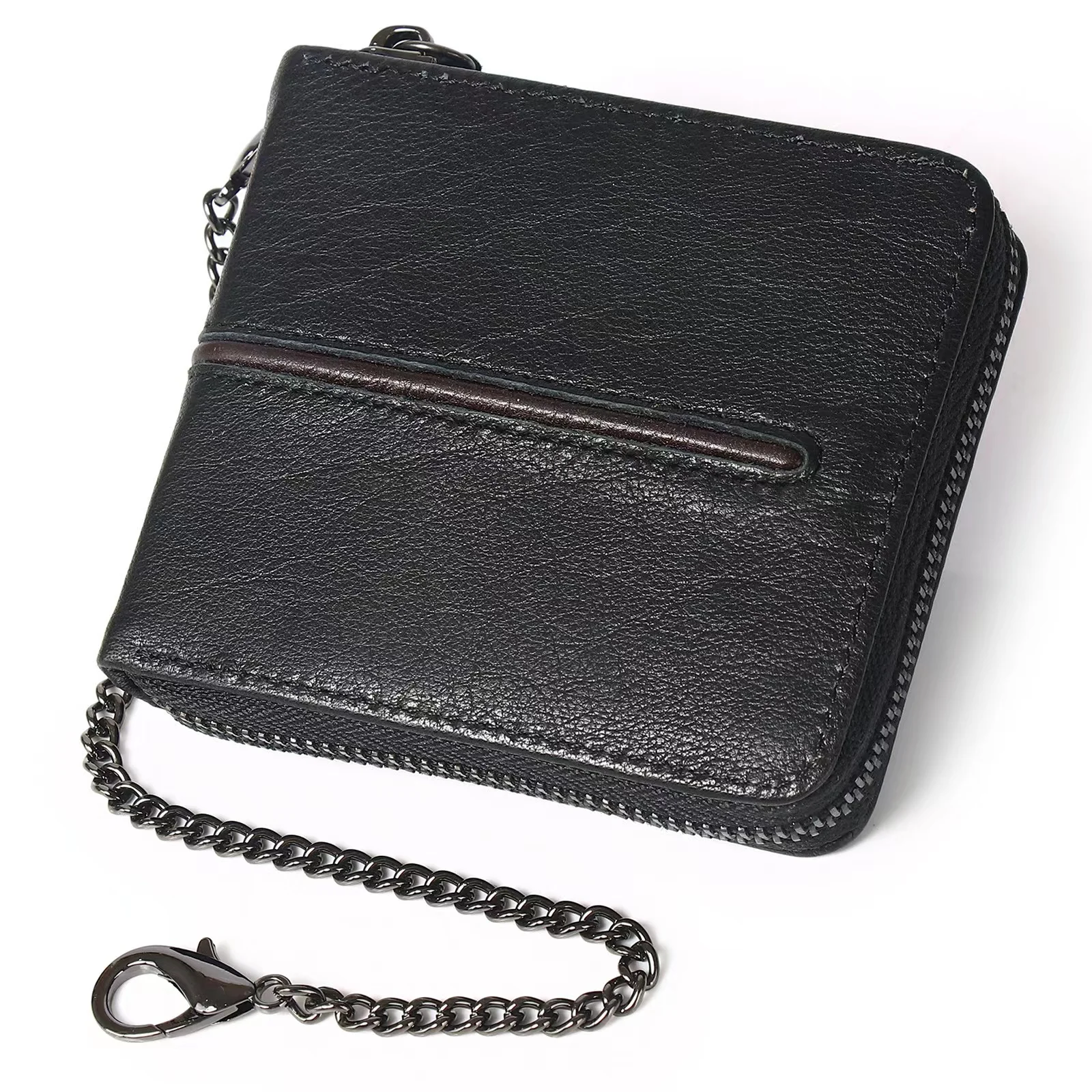 Men's Wallet Genuine Leather Purse Male Rfid Short Wallet With Chain and Coin Card Bags High Quality Cow Leather Men wallet's