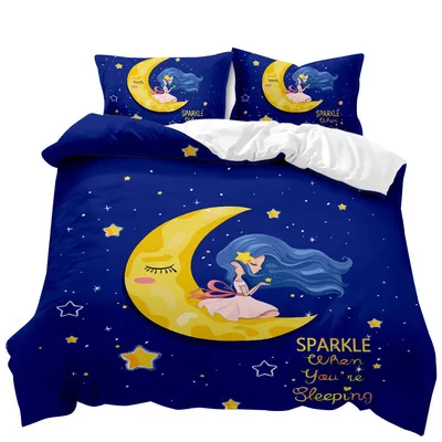 New Kids Bedding Set 3D Stars Moon Cute Duvet Cover Microfiber Winter Blue Bed Linen Queen Double King Size Boys Quilt Cover Set