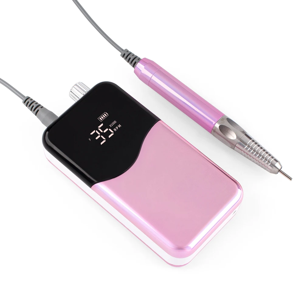 Metallic Pink Professional Brushless 35000RPM Portable Rechargeable E File Manicure Pedicure Electric Nail Drill Machine Set