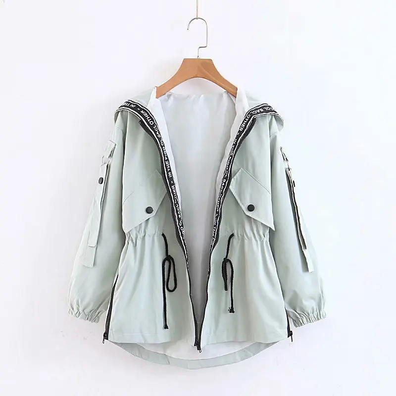 Women\'s hooded windbreaker with drawstring pocket, splicing casual, Large Size, 8XL, 7XL, 6XL, new autumn style.