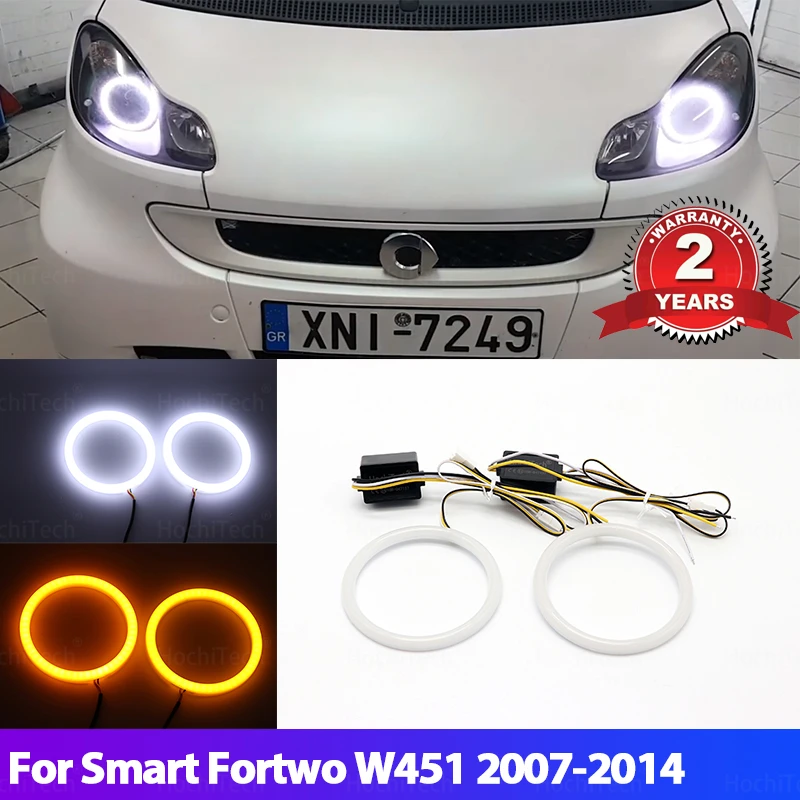 

For Smart Fortwo W451 2007-2014 White & yellow Dual and white color Cotton LED Angel eyes kit halo ring DRL Turn signal light