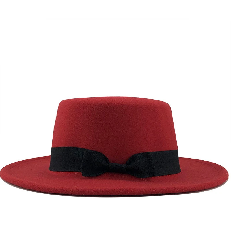 New Classic Solid Color Felt Fedoras Hat for Men Women artificial wool Blend Jazz Cap Wide Brim Simple Church Derby Flat Top Hat