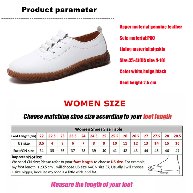 WOIZGIC Women Ladeis Mother Female Genuine Leather Flats Loafers White Shoes Soft Non Slip Vulcanized Shoes Size 35-41