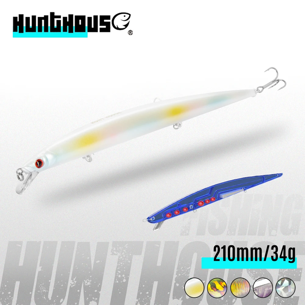 Hunthouse jerk minnow 210mm/34g lure long casting minnow floating pesca jerkbaits body steel stainless hardcore minnow 210