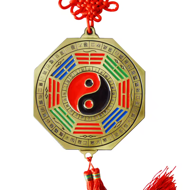 幸運な中国の干支の結び目風水太極拳袋風水ミラーtaoistお守りエネルギー家の装飾24ソーラー用語