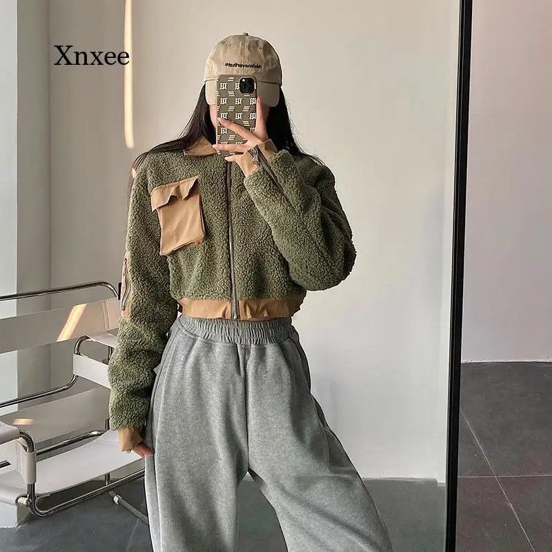 

2021 Patchwork Sheepskin Coat Women's Winter Korean Lambswool Jacket Women Zipper Coats for Women Girls Harajuku Streetwear