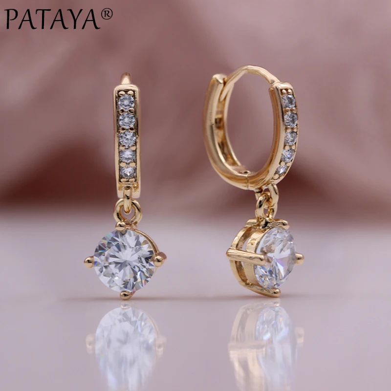 

PATAYA New Natural Zircon Dangle Earrings 585 Rose Gold Color Fashion Women Wedding Jewelry Micro-wax Inlay Luxury Earrings