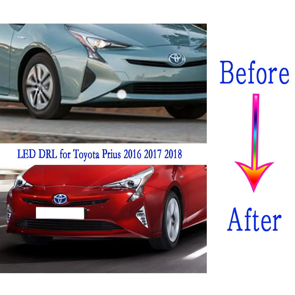 2xLED DRL Headlight for Toyota Prius 2016 2017 2018 Fog Lights Driving Fog Lamp Front Bumper Foglights Fog Light Accessories