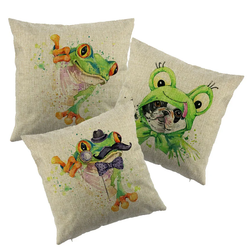 

Decorative Cartoon Green Frog Pattern printed style Throw PillowCase Cushion Covers for Home Sofa Chair Decorative Pillowcase