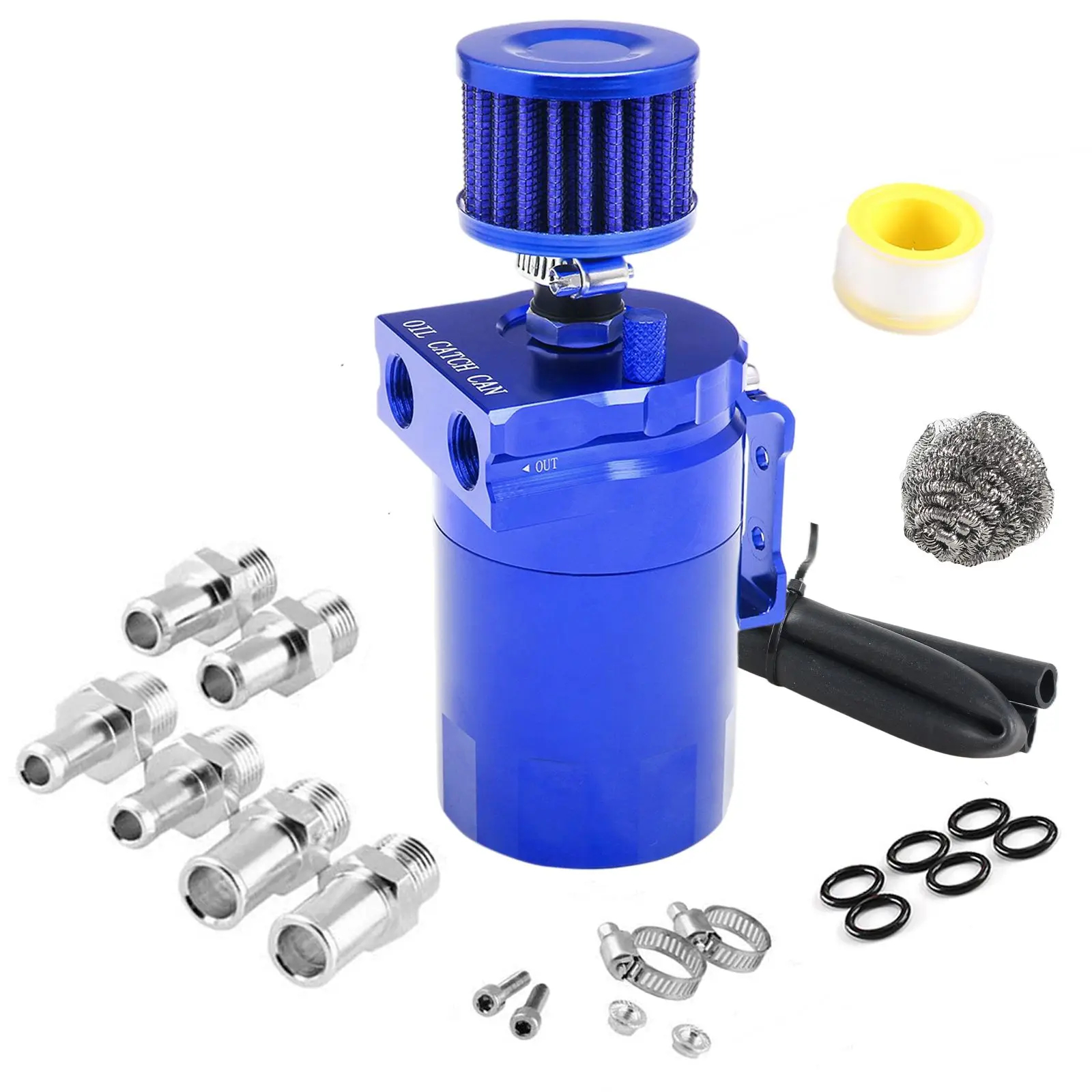 Auto Baffled Oil Catch Can Reservoir Tank met luchtfilter Ontluchter Baffled Aluminium fittingen Oliepeilstokgat Ademende waterkoker