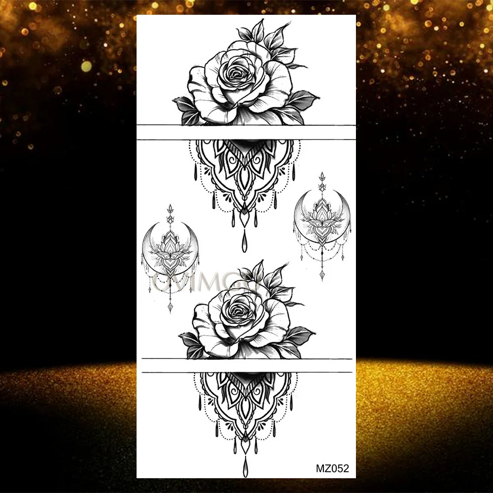 Black Henna Rose Flower Temporary Tattoo For Women Lace Fake Jewelry Tattoo Sticker Indian Wedding Body Art Pendant Tatoo Makeup image 4
