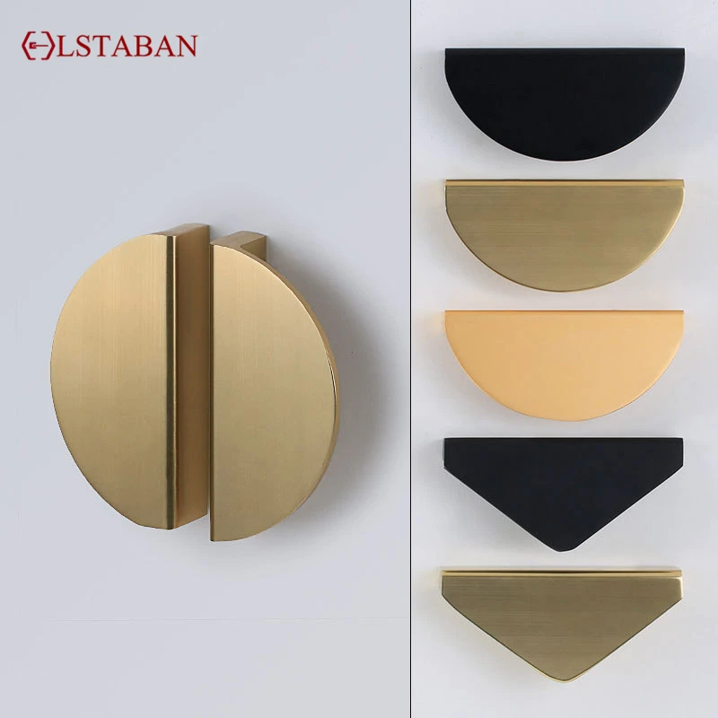 LSTABAN Modern American Semicircle Golden Embedded Cabinet Handle Square Drawer Knob Hardware Furniture Accessories Door Pulls