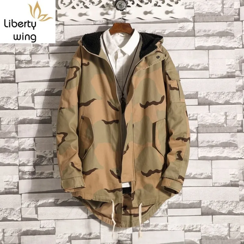 

Harajuku Vintage Camouflage Jacket Parkas Men Fleece Warm Loose Hooded Big Size 5XL Coat Male Fashion Streetwear Overcoat Autumn