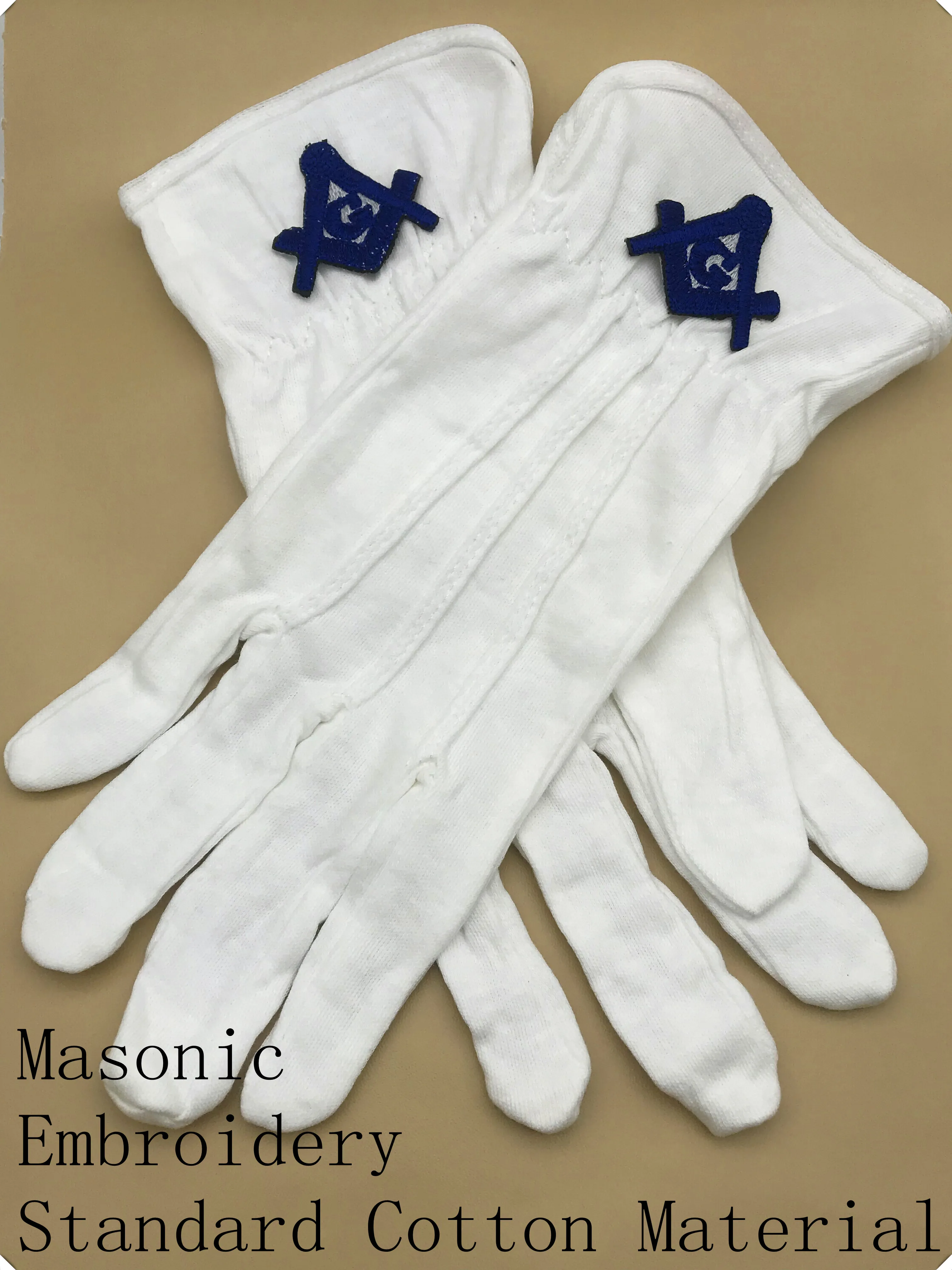 masonic regalia/Masonic Cotton Glove with Blue Embroidered Square & Compass Logo