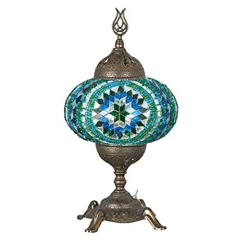 (15 Colors) Battery Operated Mosaic Table Lamp with Built-in LED Bulb, english Moroccan Handmade Mosaic Table Desk Bedside Mood