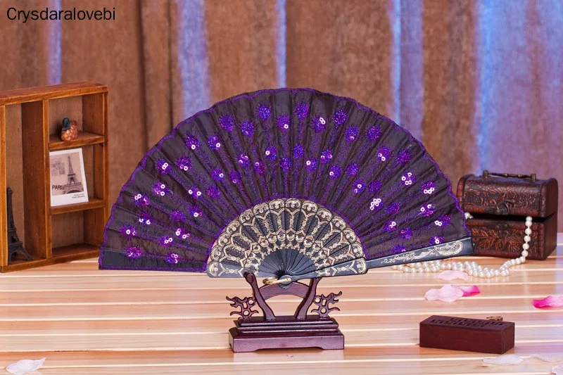 

100pcs Fashionable Sequins Peacock Fan Handmade Dance Hand Fans Dancing Supplies Only Include the Fan