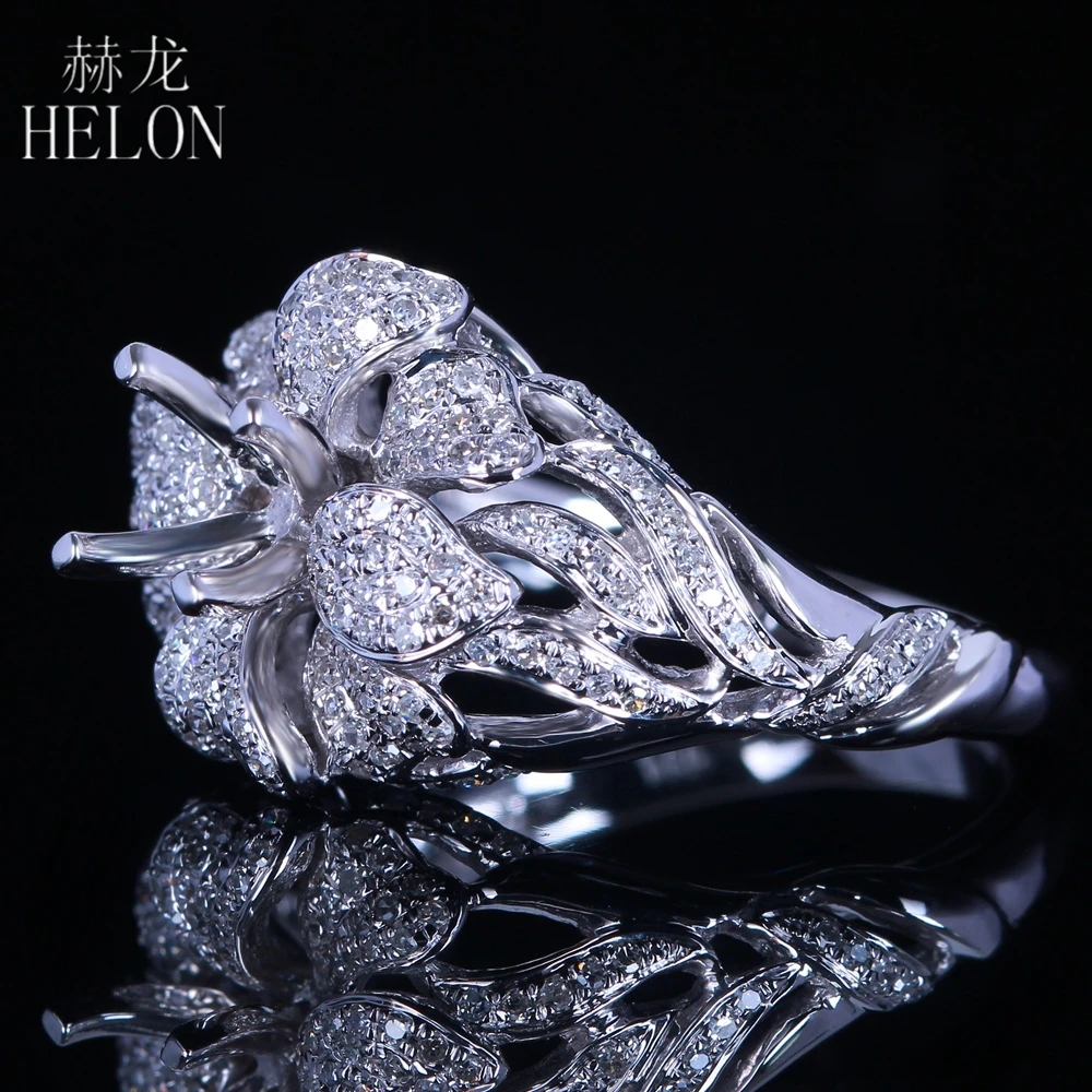 HELON 925 Sterling Silver Pave 0.7ct Natural Diamonds Women Trendy Flower Fine Jewelry Semi Mount Engagement Ring Round Cut 5mm