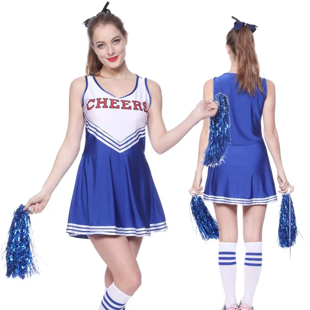 Vrouwen School Meisjes Musical Party Halloween Party Cheerleader Kostuum Fancy Dress Uniform Outfit Team Sport Met Pom Poms