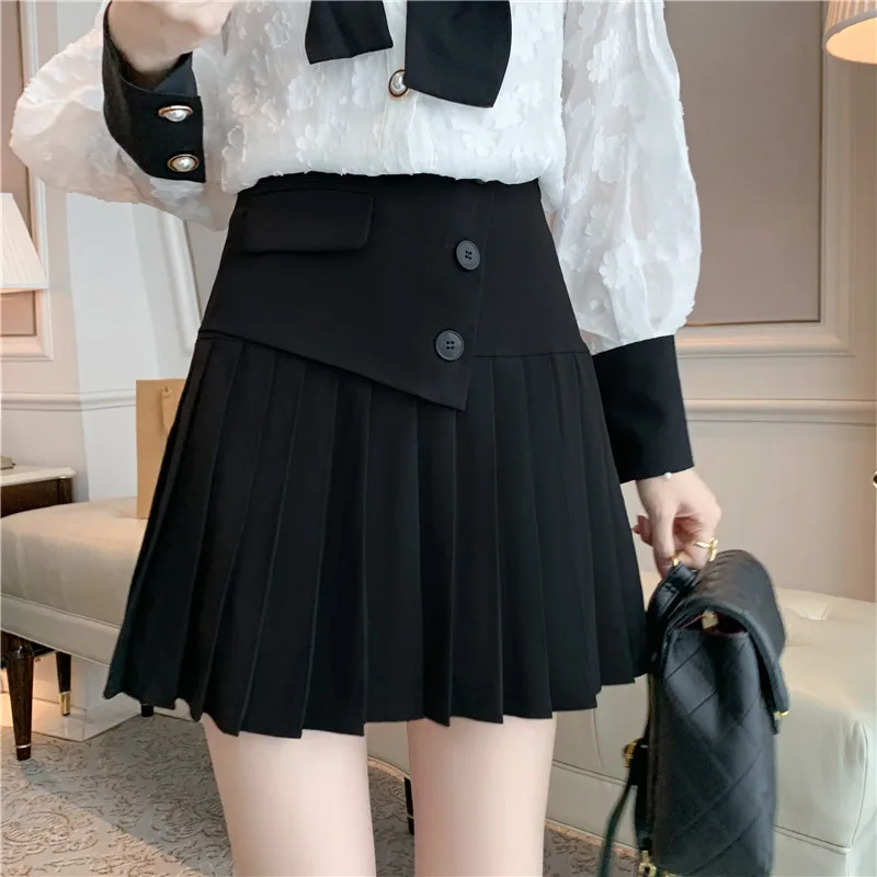 

2020 Women New Sweet A-line Short Skirt Black Pleated Skirt Fashion Slim High Waist Short Skirt for Female Casual Mini Skirt