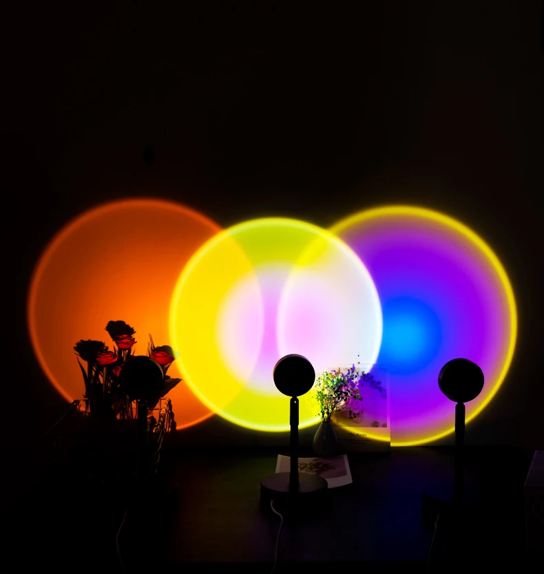 2021 USB Button Rainbow Sunset Projector Atmosphere Led Night Light Home Coffe shop Background Wall Decoration Colorful Lamp