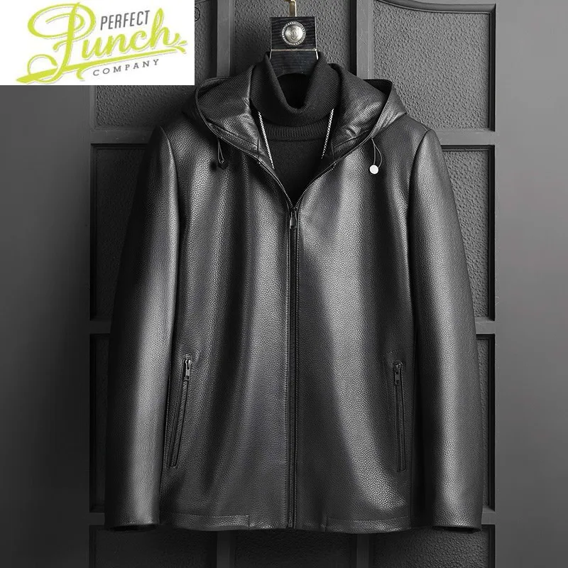 

Sheepskin Genuine Leather Jacket Men Clothing Hooded Parka Korean Jackets Motorcycle Clothes Chaquetas Hombre LXR228