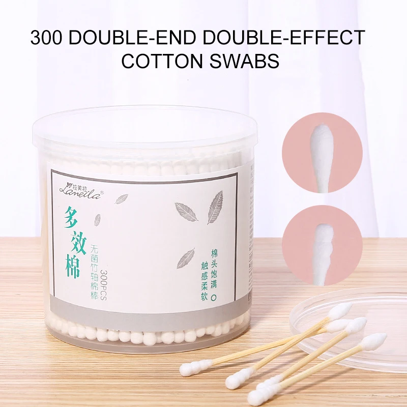 300 Pcs Double Head ผ้าฝ้าย Swab แต่งหน้า Cotton Buds เคล็ดลับเครื่องมือไม้ไผ่ผ้าฝ้าย Swab ทิ้ง Buds ผ้าฝ้าย make Up