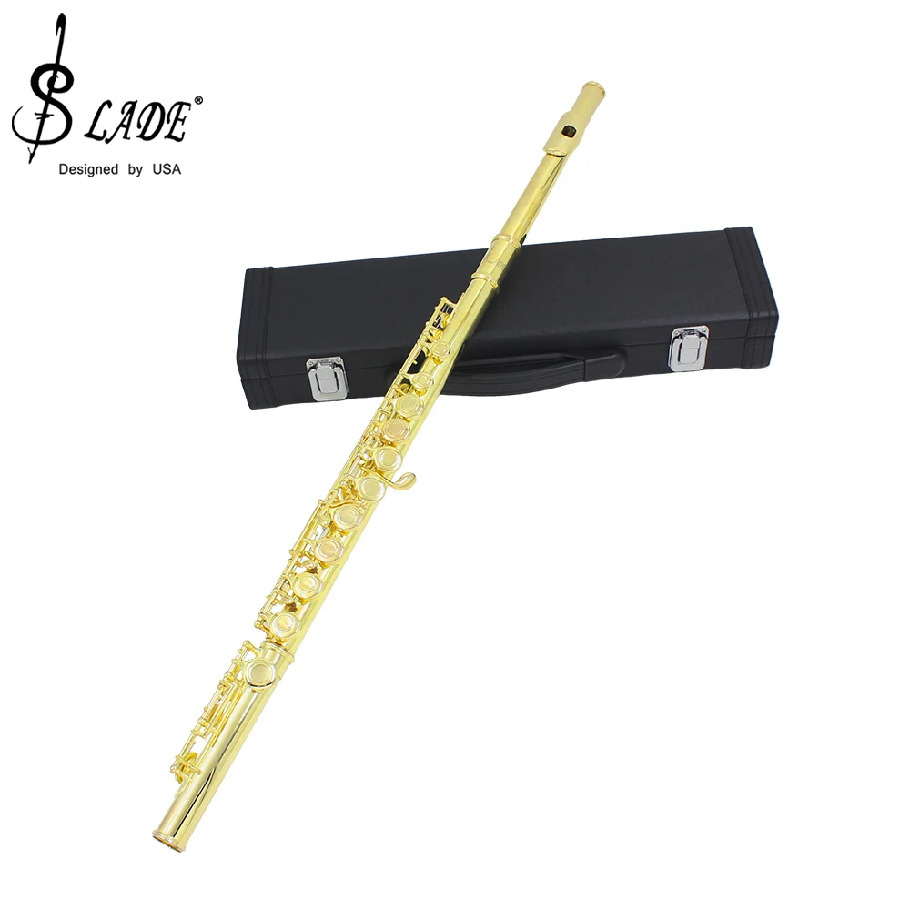 

SLADE Golden 16 Holes C Tone Flute With E Key Woodwind Instrument Closed Hole Gold-plated Keys Cupronickel Tube With Music Case