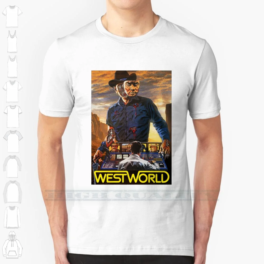 Westworld 1973 Poster 100% Cotton T Shirt Westworld Classic Movie Film Cinema Western Sci Fi 70s Retro Tee Short Sleeve Long