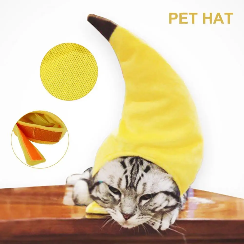 Adjustable  Pretty Pet Kitten Dogs Banana Beanie Hat Universal Pet Hat Bright Color   for Holiday