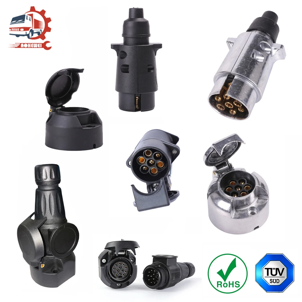 AOHEWEI 7 Pin Trailer Plug Socket Connector Couplings for Truck Lorry Caravan Car Towing Electronic Adapter Accessories