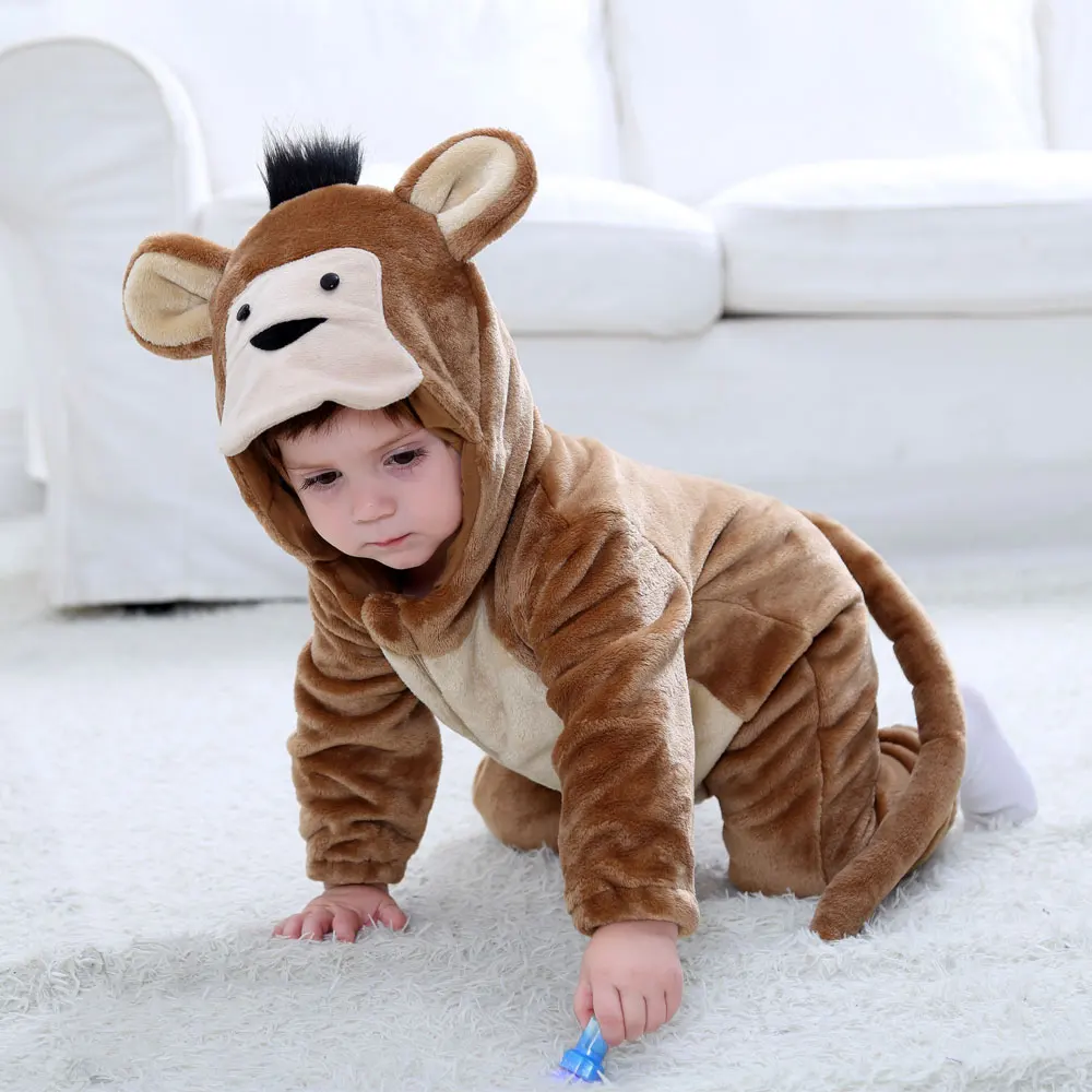 Umorden Baby Monkey Costume Kigurumi Cartoon Animal Rompers Infant Toddler Child Jumpsuit Onesie Flannel Halloween Fancy Dress
