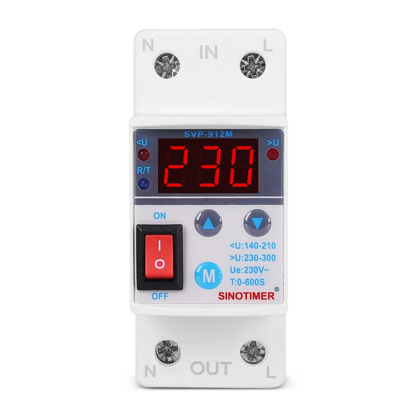 40A 220V Din Rail Adjust Reconnect Over and Under Voltage Protector Relay Protective Overvoltage Protection ON/OFF Rocker Switch