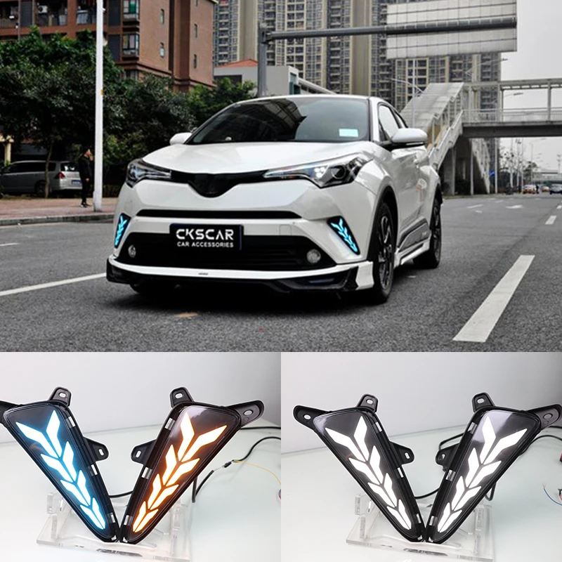 LED DRL dla Toyota C-HR CHR 2017 - 2019 światła dzienne pokrywa lampy przeciwmgielnej z żółtym kierunkowskazem funkcje Nightline Blue