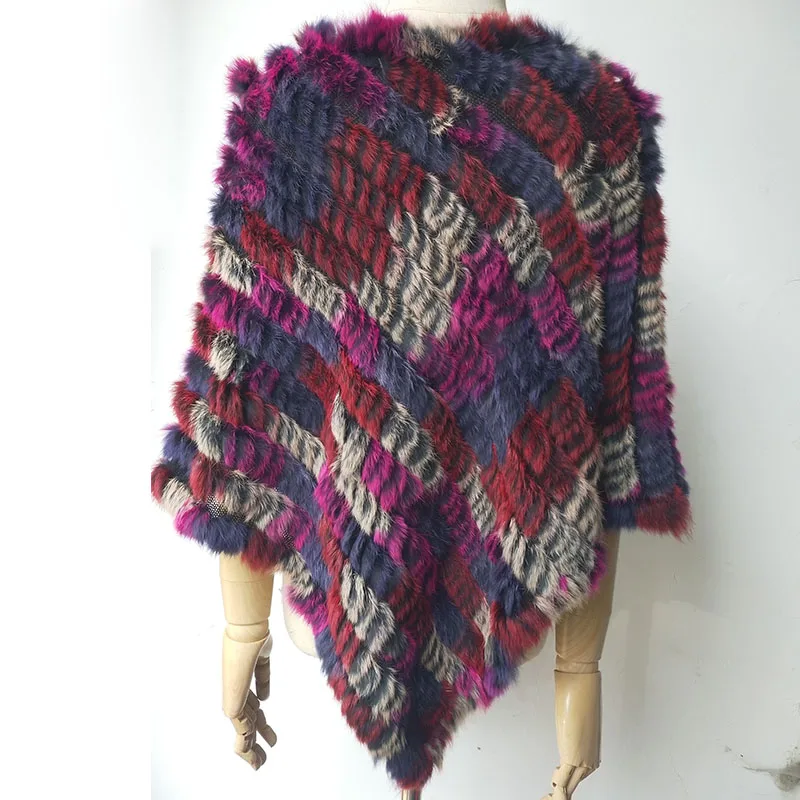 Imagem -02 - Poncho de Malha de Pele de Coelho Real Feminino Multicolorido Ponchos de Pele Genuínos Moda Outono 2024