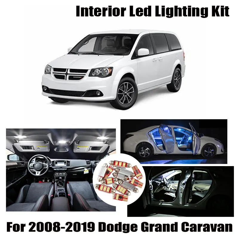 14 Bulbs White Interior Canbus LED Car Light Kit Fit For 2008-2016 2017 2018 2019 Dodge Grand Caravan Trunk Reading License Lamp