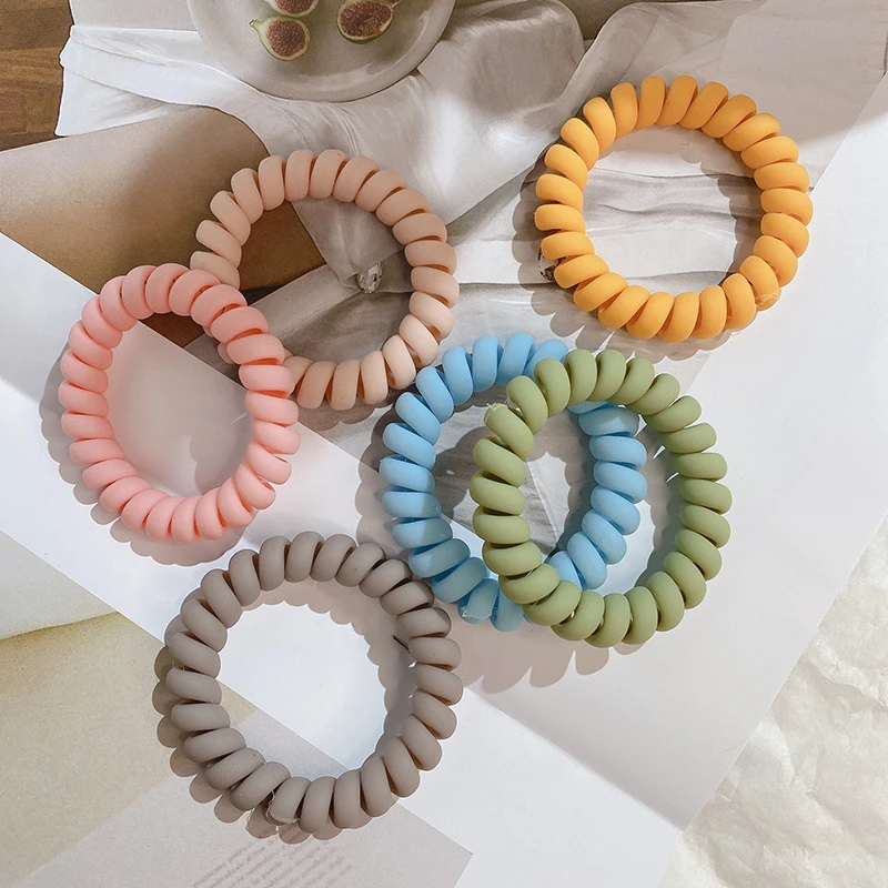 

6pcs/set New Phone Cord Hair Ties Matte Plain Color Telephone Wire Elastic Hairband Girls Ponytail Holder Women Hair Accessories