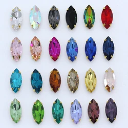 4-32MM 24-Colors Sew On Horse Eye Navette Rhinestone Gold Claws Marquise Shapes For Needlework Jewelry Wedding Dress Bags Trims