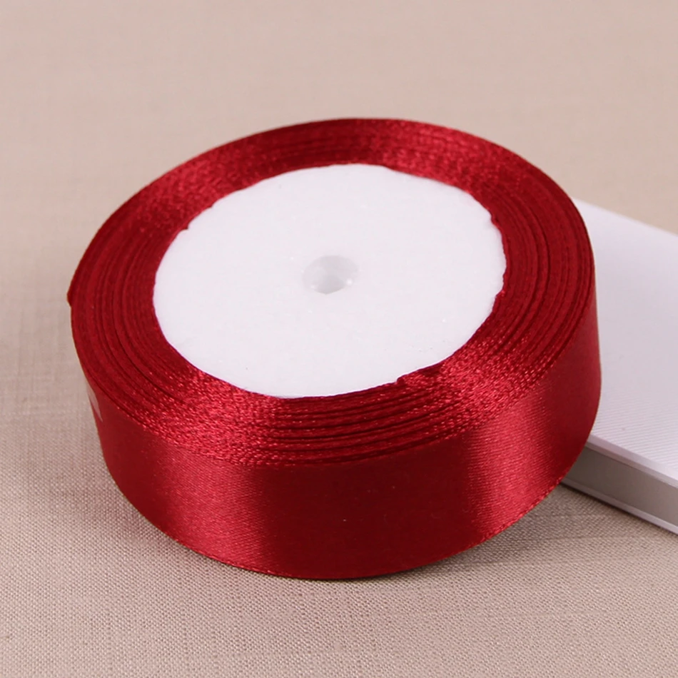 25Yards10mm 20mm 25mm 38mm 50mm Wine Red Crafts Satin Ribbon Gift Bow Sewing Party Wedding Decoration DIY Natural Ribbon Fabric