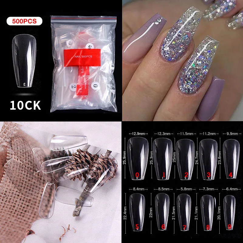 500 teile/beutel Sarg Falsche Nagel Tipps Klar Ballerina Stiletto Abgerundete Quadratische Acryl Gefälschte Nägel Erweiterung System UV Gel Maniküre – Detail 22