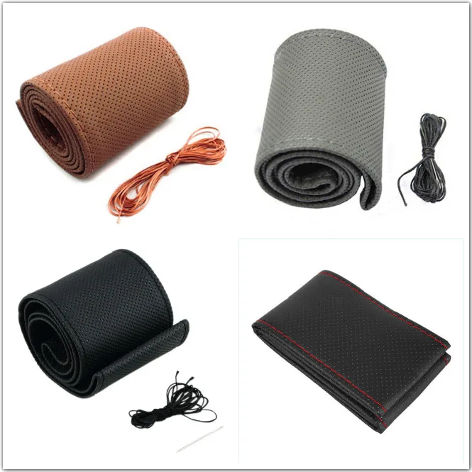 1PC 38cm DIY Car Leather Steering Wheel Covers Braid on the Steering Wheel Cover With Needle Interior Accessories Kits