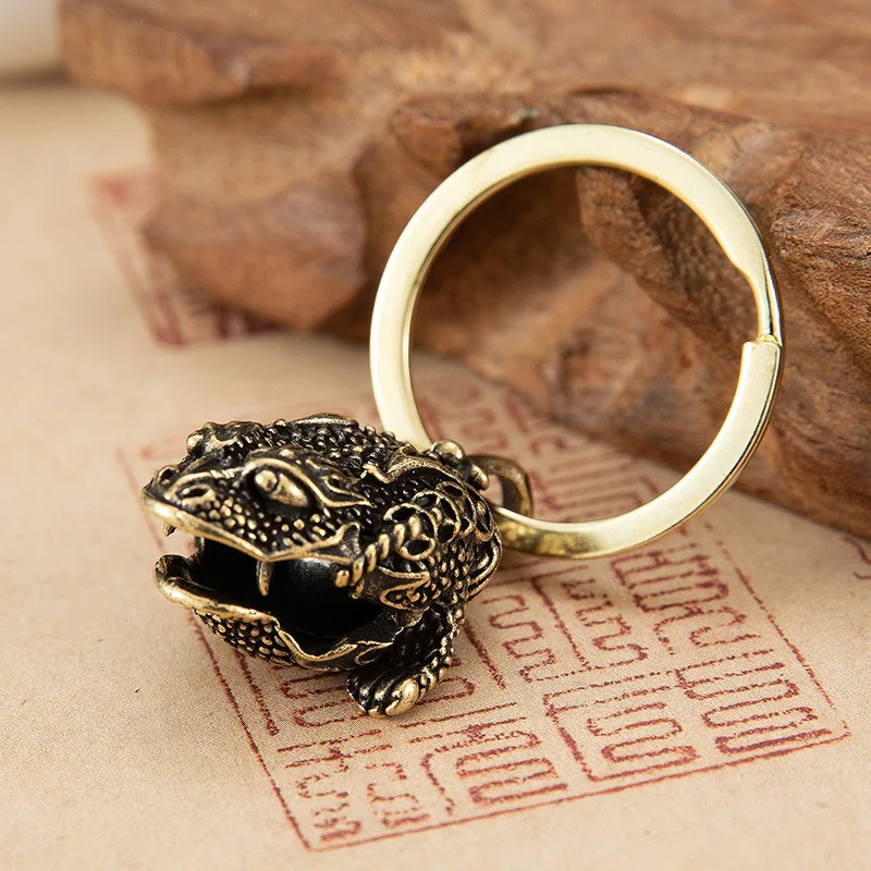 Brass Gourmet Bell Keychain Facebook Golden Toad Dragon Head Key Chain Pure Copper Keychain Bell Braided Rope Pendant DIY Pet